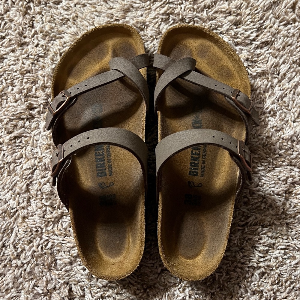 birkenstock mayari leather strap sandal in mocha brown